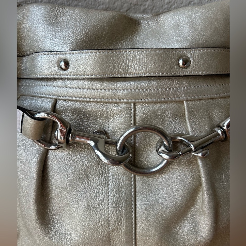 COACH VTG Shimmer Metallic Gold Soft Pleated Goat Suede Belted Hobo Shoulder Bag - Picture 4 of 10